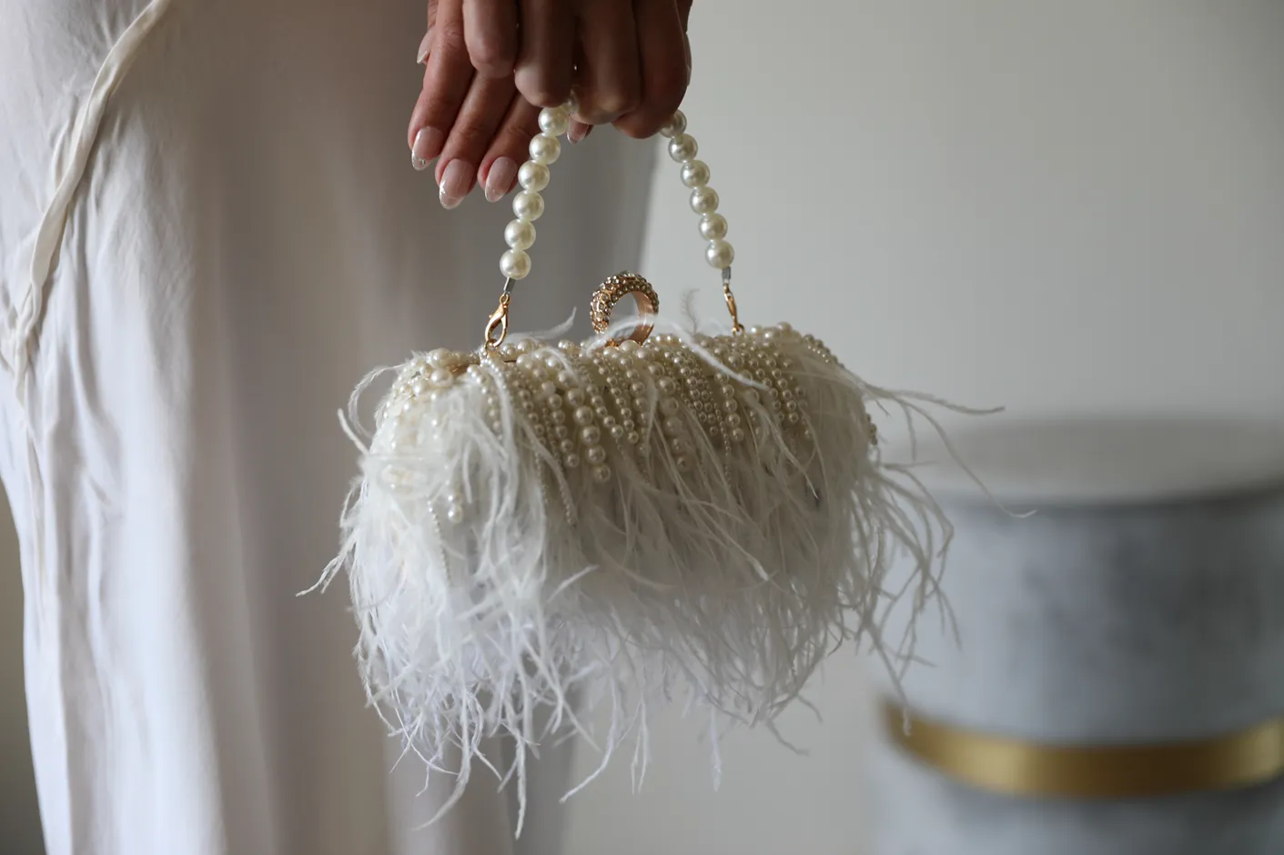 White Feathers Wedding Clutch
