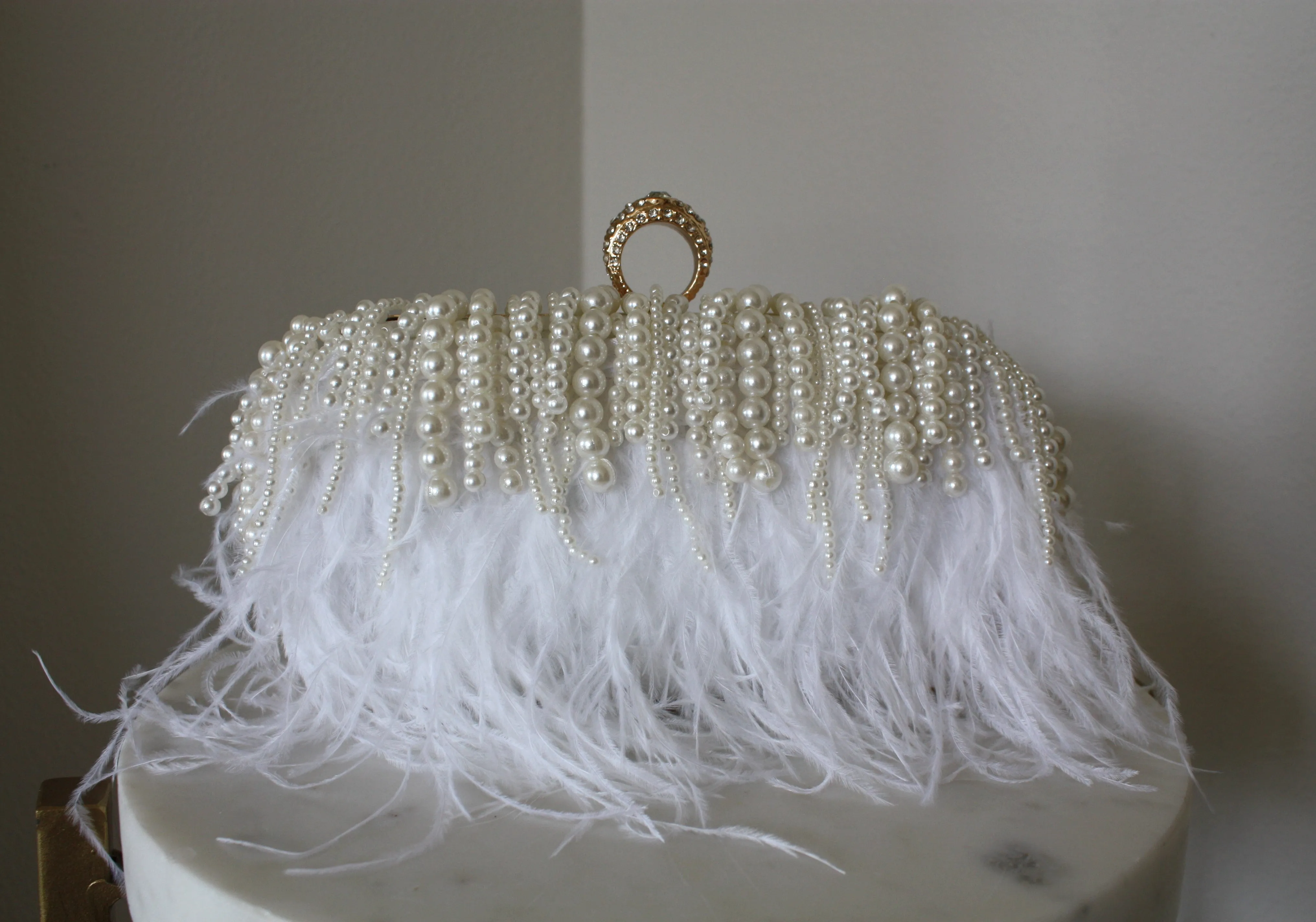 White Feathers Wedding Clutch
