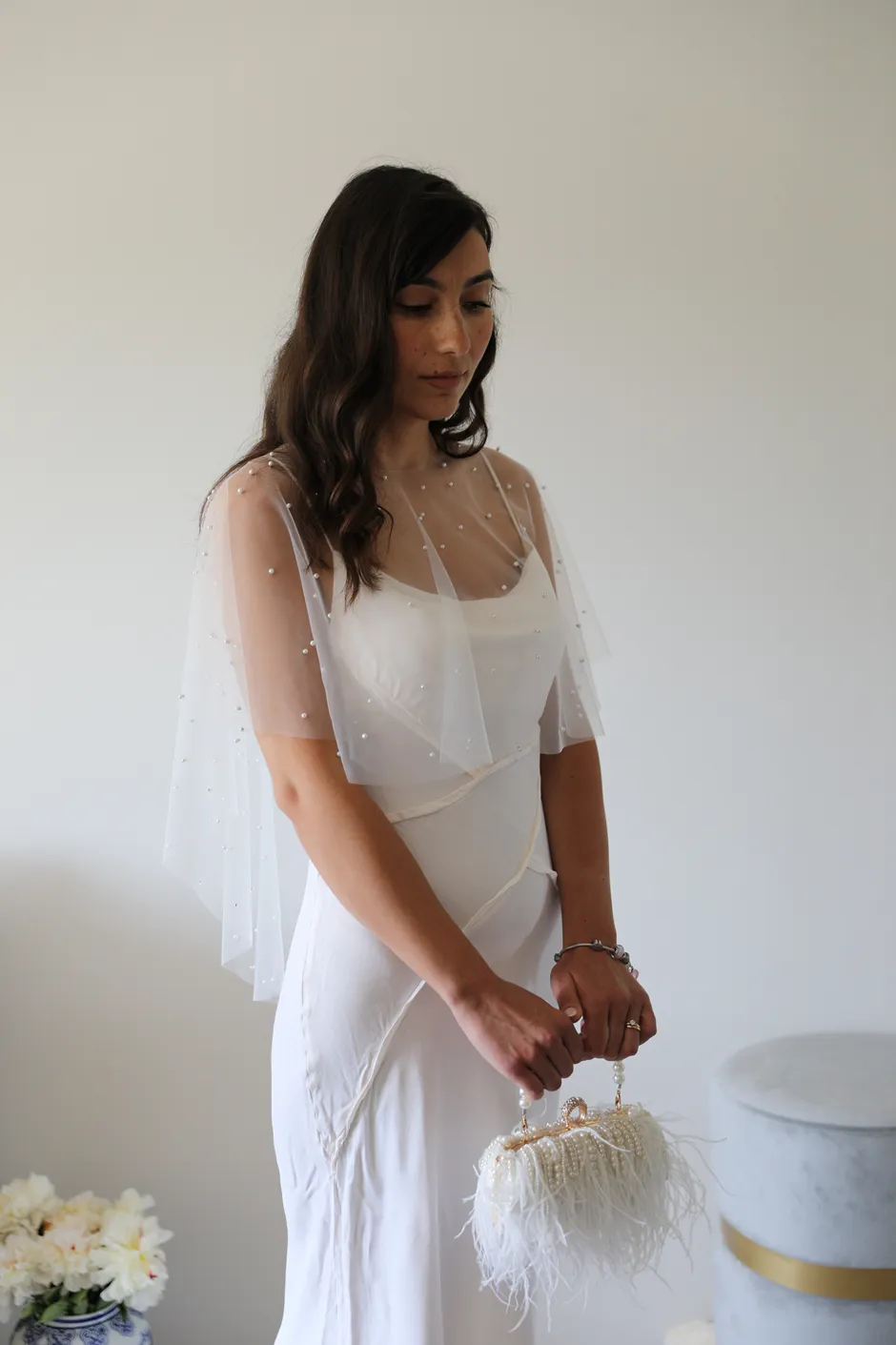 White Feathers Wedding Clutch