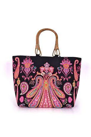 Wicker Handle Paisley Tote
