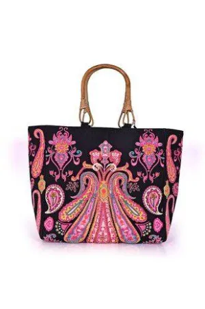 Wicker Handle Paisley Tote