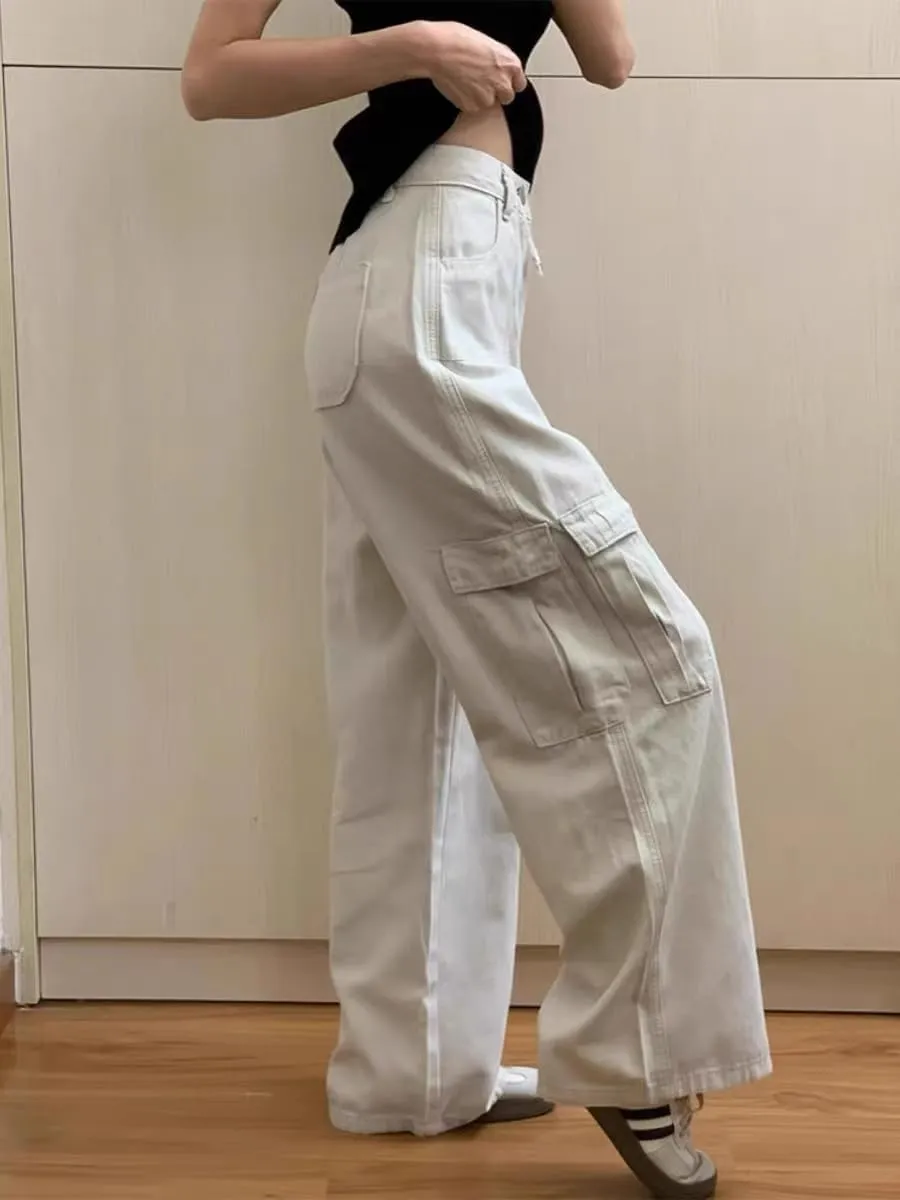 Wide Leg Cargo Pants Women, Multi-Pocket Design, Casual Cotton