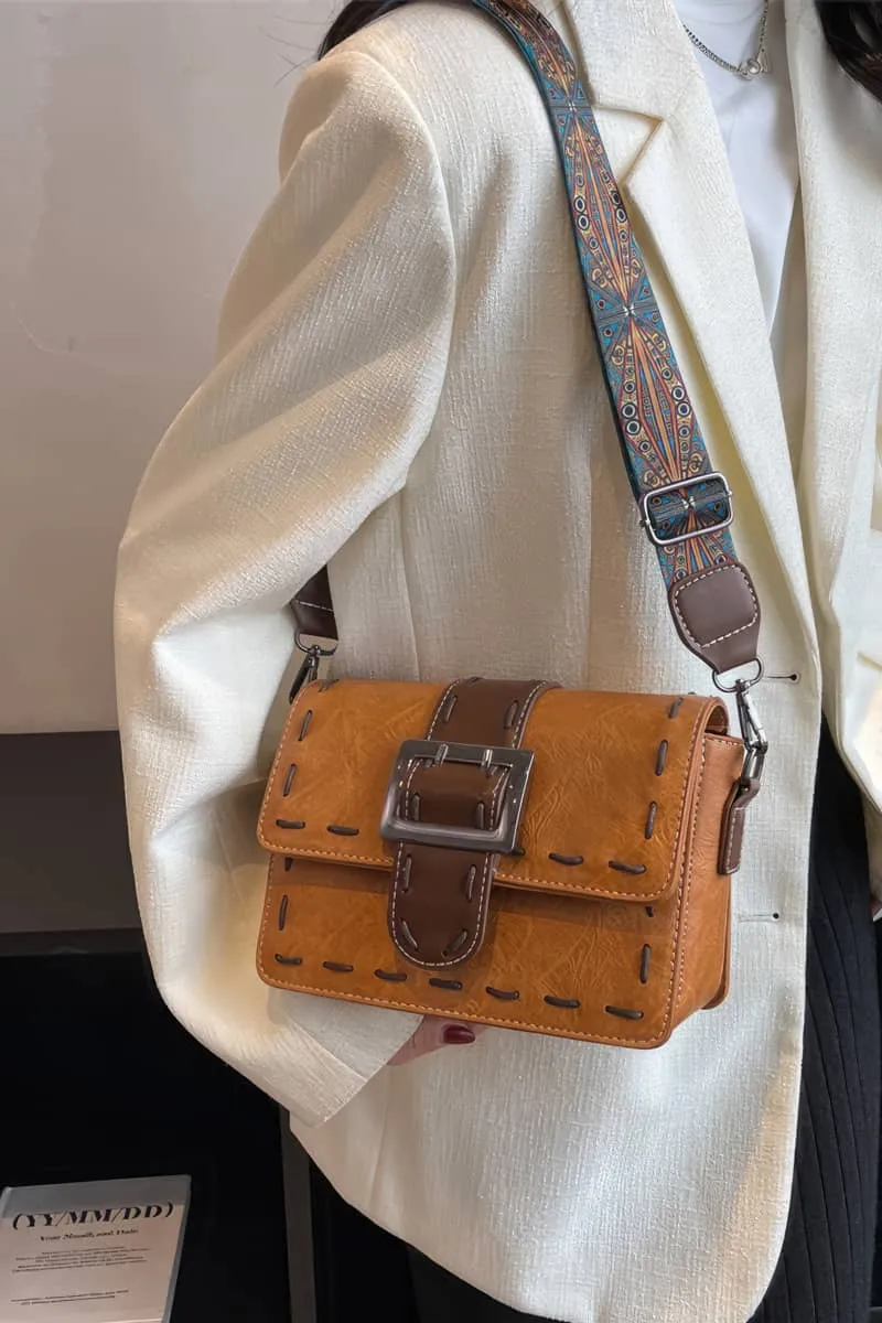 Wide strap shoulder bag retro PU small bag
