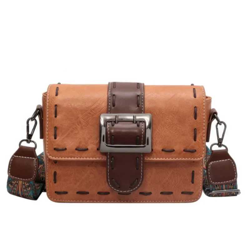 Wide strap shoulder bag retro PU small bag