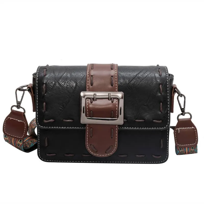 Wide strap shoulder bag retro PU small bag