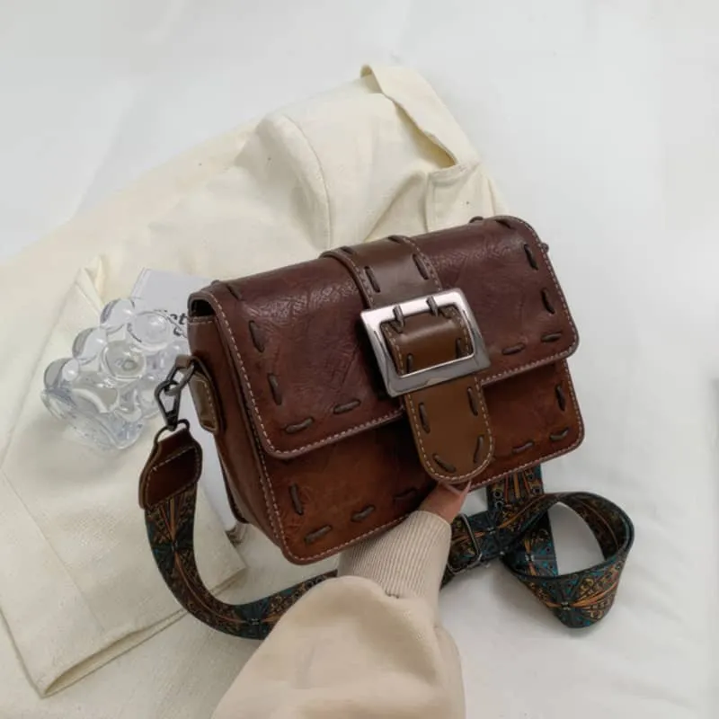 Wide strap shoulder bag retro PU small bag