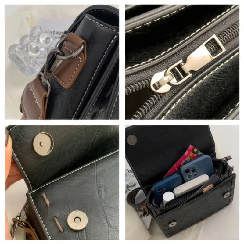 Wide strap shoulder bag retro PU small bag