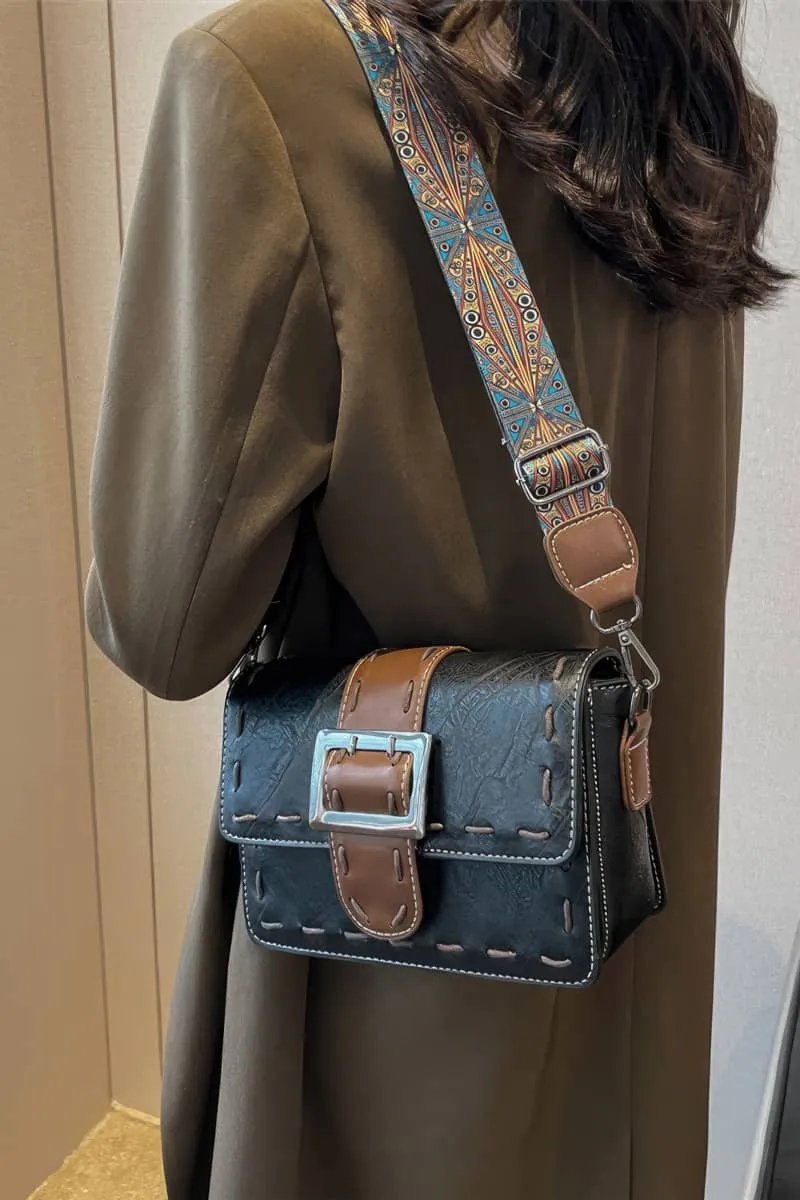 Wide strap shoulder bag retro PU small bag