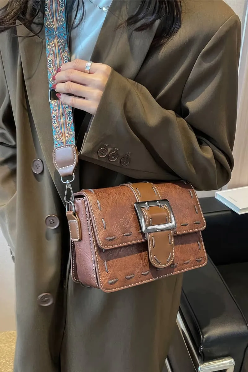 Wide strap shoulder bag retro PU small bag