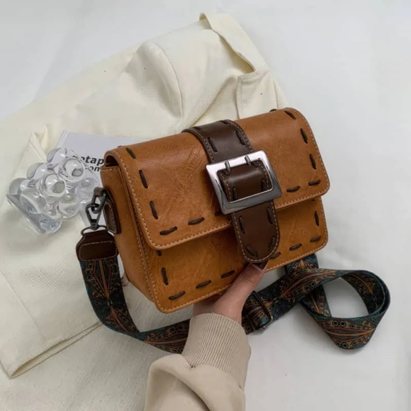 Wide strap shoulder bag retro PU small bag