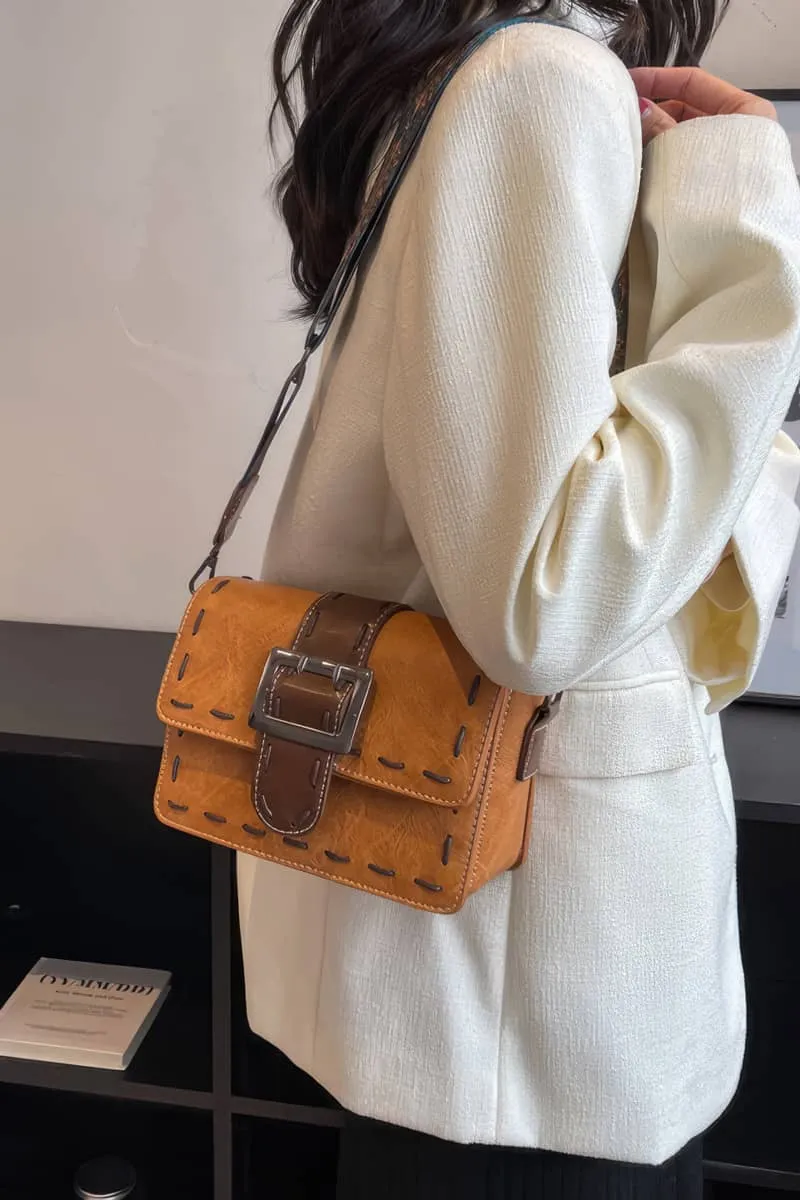 Wide strap shoulder bag retro PU small bag