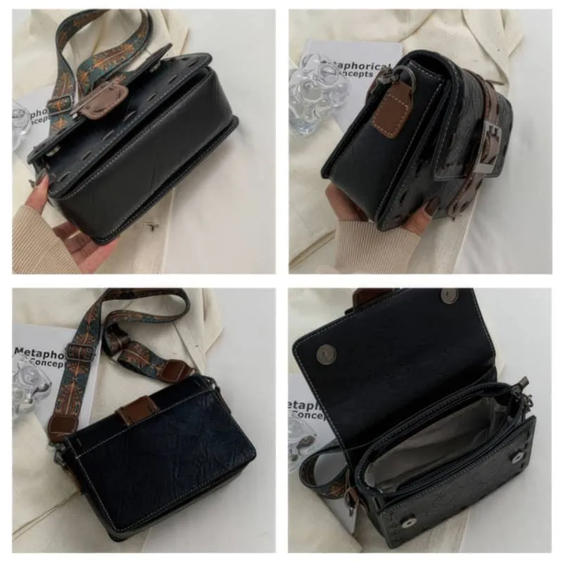 Wide strap shoulder bag retro PU small bag