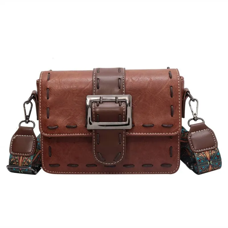 Wide strap shoulder bag retro PU small bag