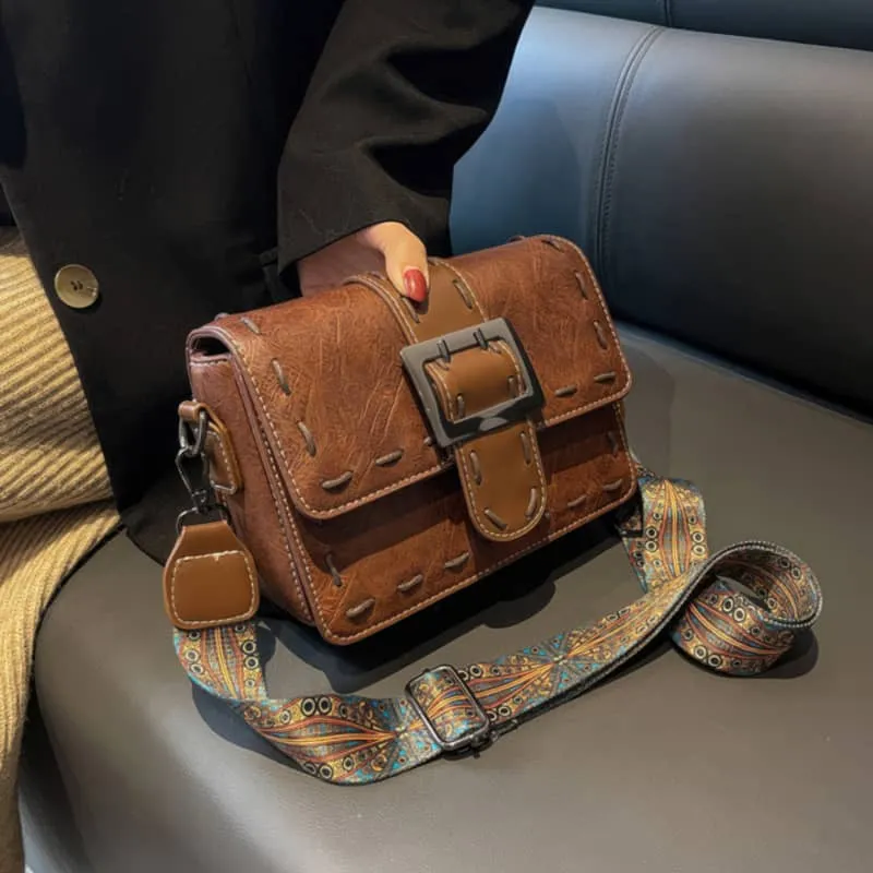 Wide strap shoulder bag retro PU small bag