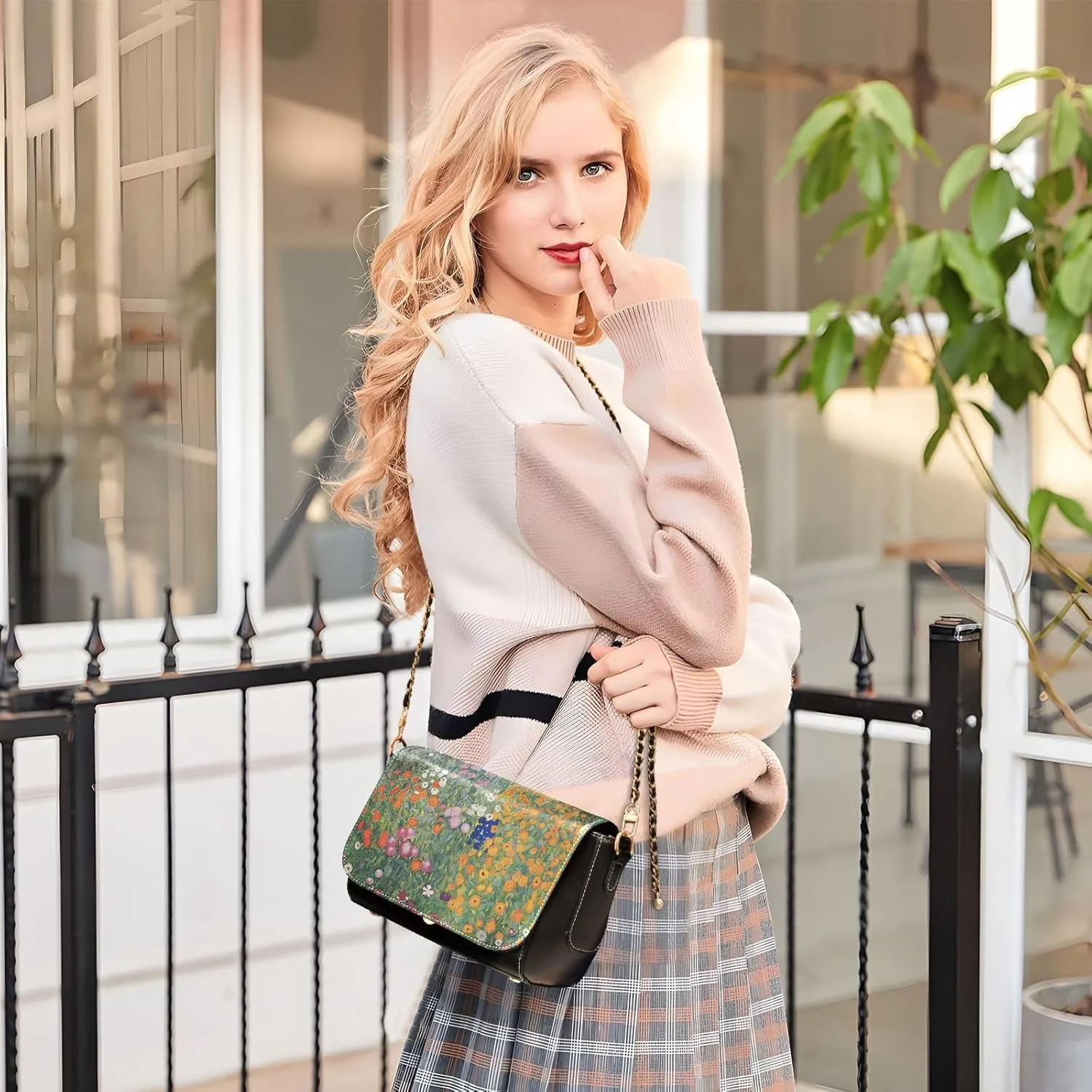 WIHVE Women's Crossbody Handbag Leather Shoulder Bag with Chain Strap