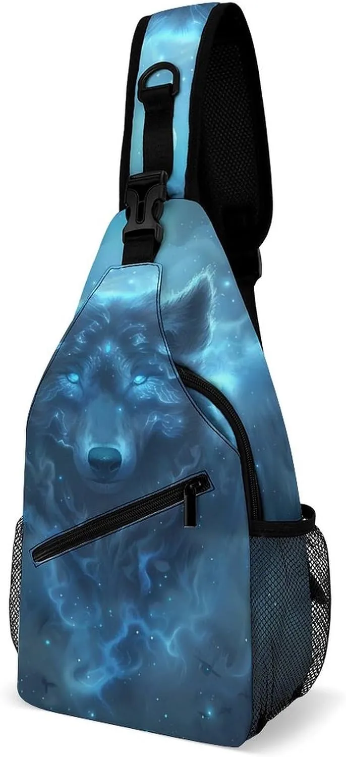 Winged Wolf King And Moon Fashion Sling Bag Backpack Crossbody Shoulder Chest Bags Hiking Daypack