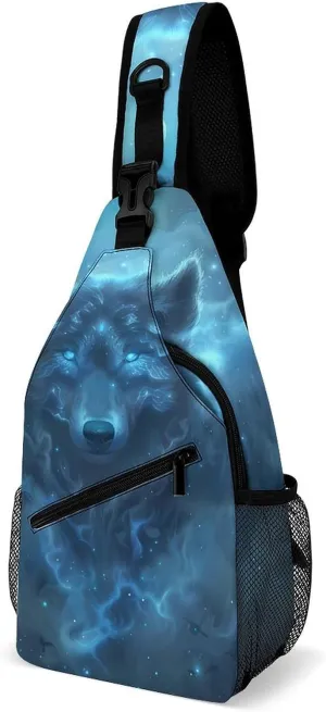 Winged Wolf King And Moon Fashion Sling Bag Backpack Crossbody Shoulder Chest Bags Hiking Daypack