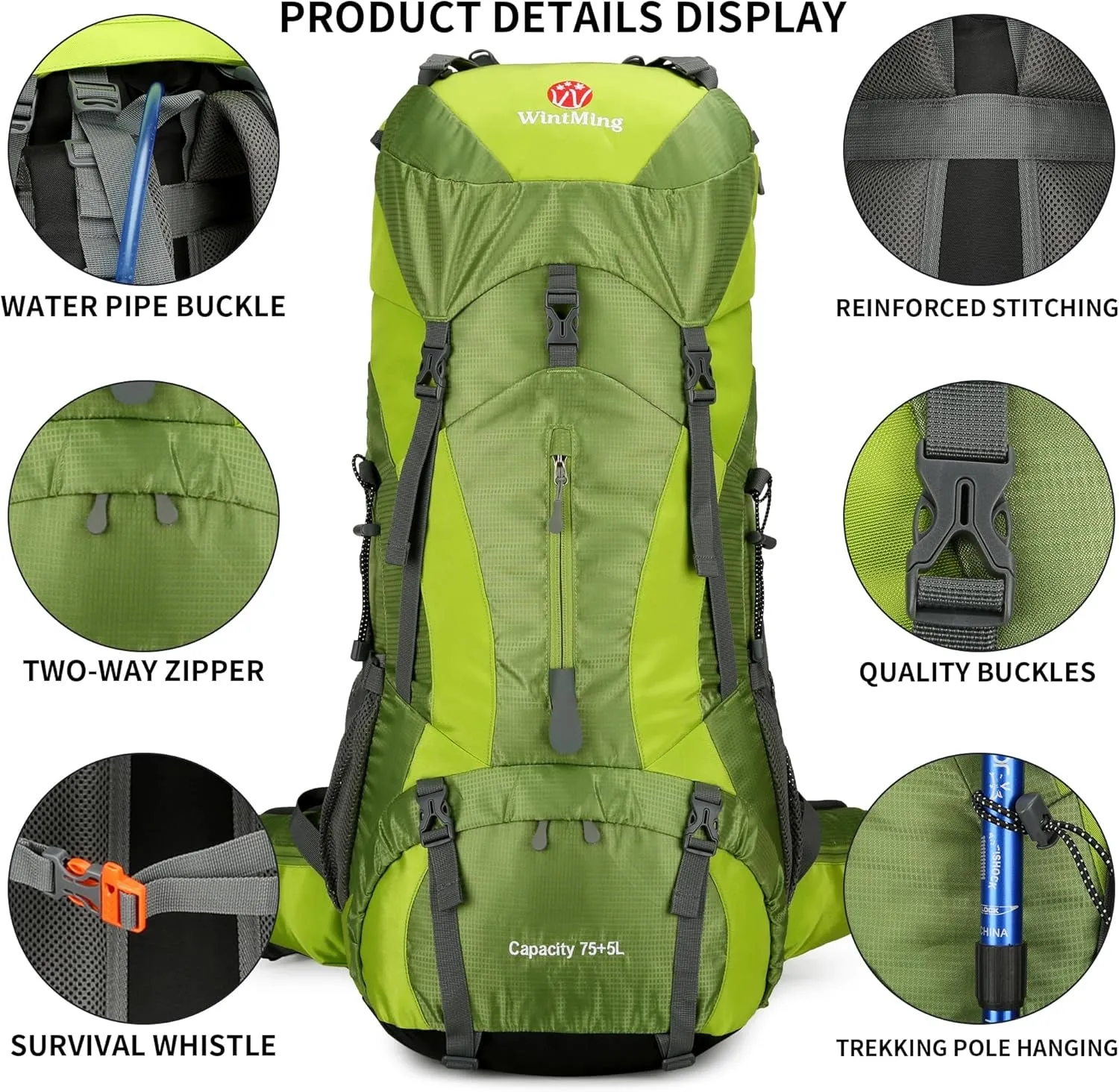 Wintming 75L Hiking Backpack with Rain Cover