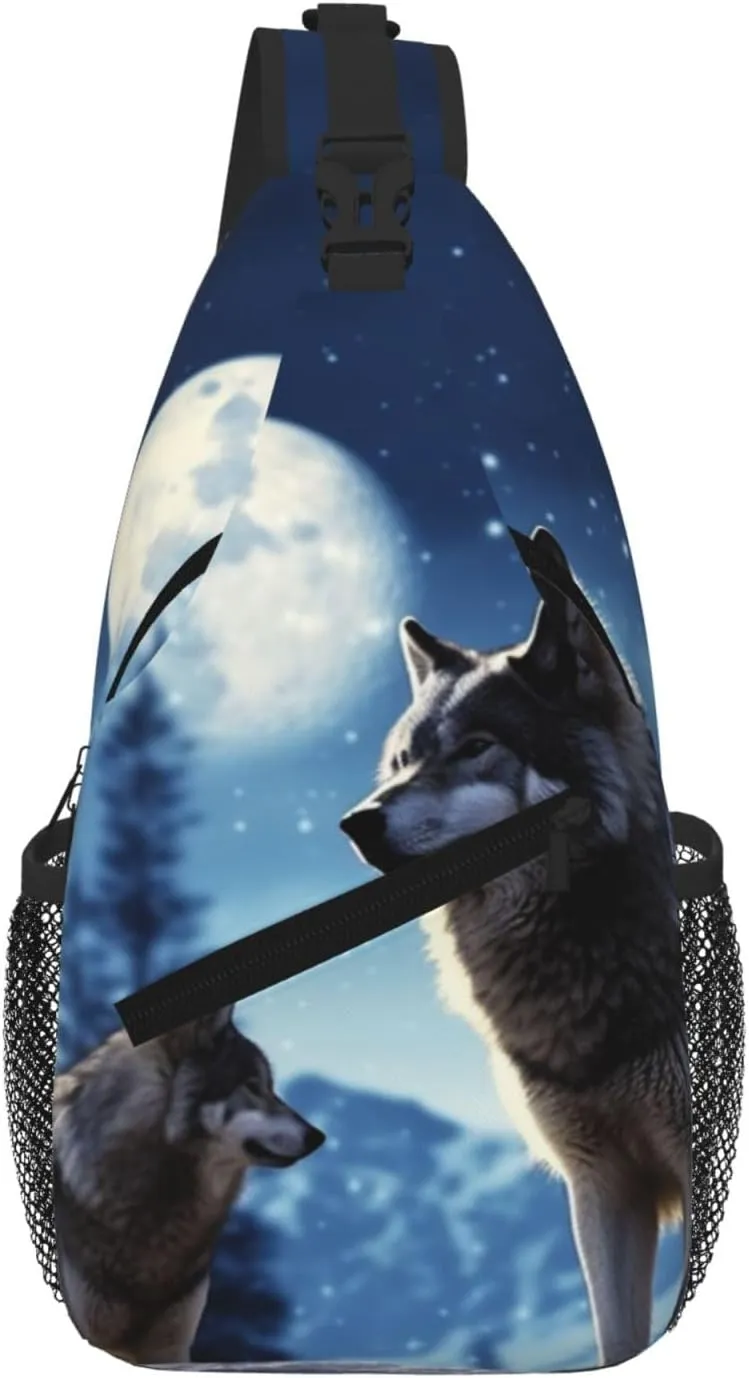 Wolfs Sling Bag For Women Men Travel Hiking Backpack Crossbody Shoulder Chest Bags Casual Daypack