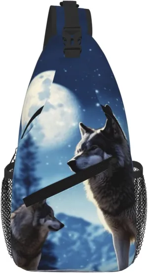 Wolfs Sling Bag For Women Men Travel Hiking Backpack Crossbody Shoulder Chest Bags Casual Daypack