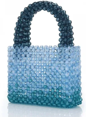 Women Acrylic Mini Beads Handmade Gradient Clear Blue Beads Tote Bags for Wedding Beach Party