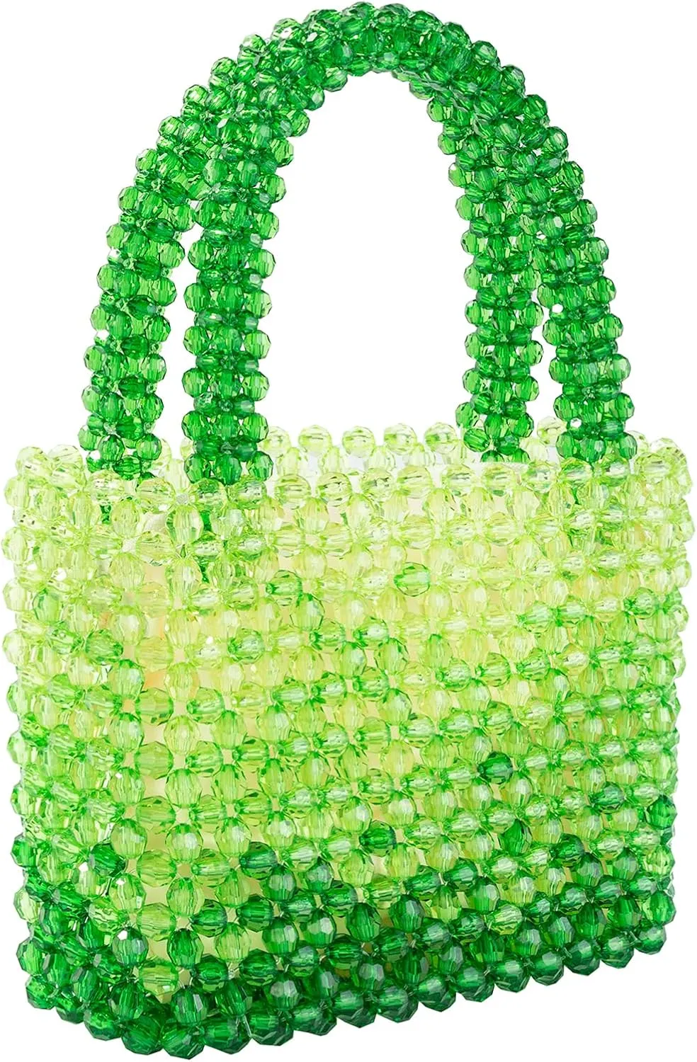 Women Acrylic Purse Mini Beaded Evening Handbags Handmade Gradient Transparent Blue Beads Tote Bags for Wedding,Beach,Party, Green