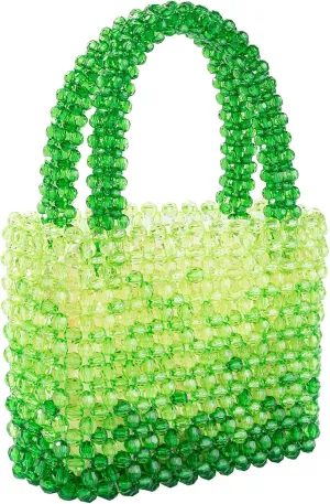 Women Acrylic Purse Mini Beaded Evening Handbags Handmade Gradient Transparent Blue Beads Tote Bags for Wedding,Beach,Party, Green