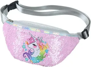 Women Girls Boys Unicorn Reversible Sequins Fanny Pack Waist Pack Women Crossbody Chest Bum Belt Bag, Pink Unicorn, One Size