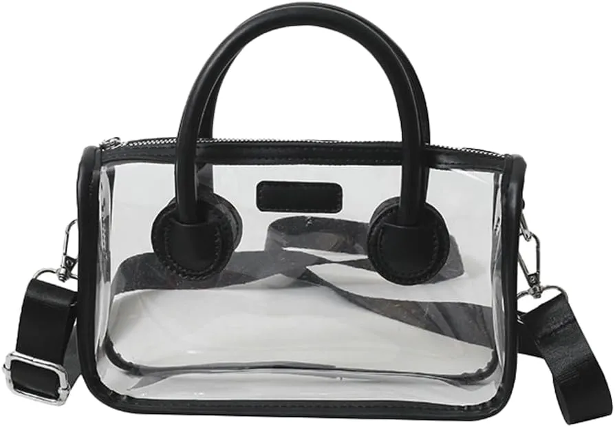 Women Large Clear Tote Bag Shoulder Handbag Stylish Transparent Crossbody Bag with Adjustable Strap for Sport Beach