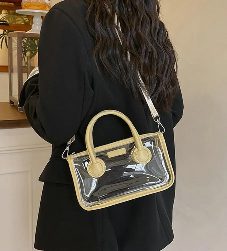 Women Large Clear Tote Bag Shoulder Handbag Stylish Transparent Crossbody Bag with Adjustable Strap for Sport Beach