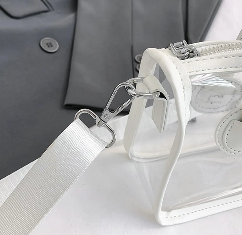 Women Large Clear Tote Bag Shoulder Handbag Stylish Transparent Crossbody Bag with Adjustable Strap for Sport Beach