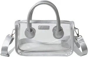 Women Large Clear Tote Bag Shoulder Handbag Stylish Transparent Crossbody Bag with Adjustable Strap for Sport Beach