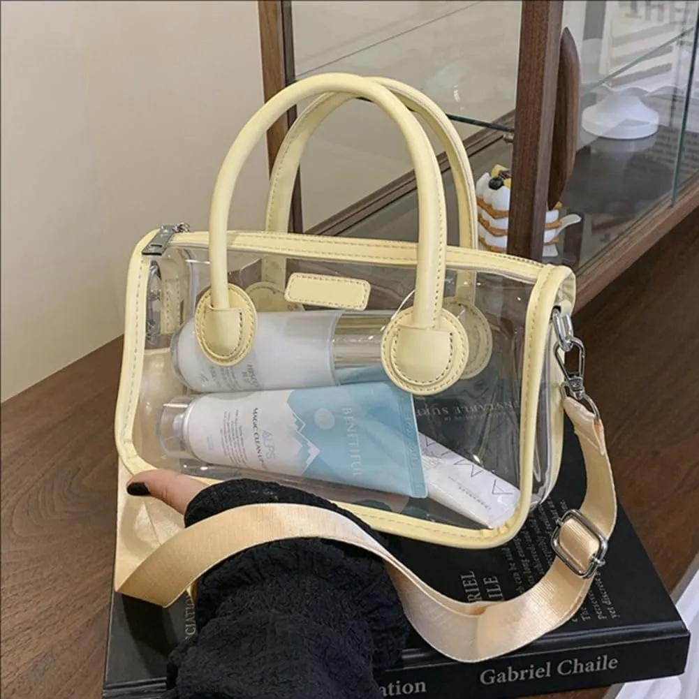 Women Large Clear Tote Bag Shoulder Handbag Stylish Transparent Crossbody Bag with Adjustable Strap for Sport Beach