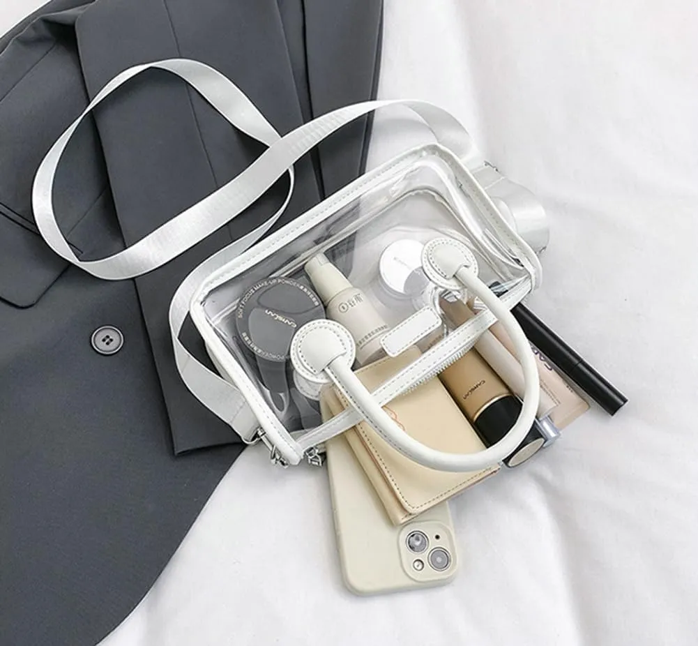 Women Large Clear Tote Bag Shoulder Handbag Stylish Transparent Crossbody Bag with Adjustable Strap for Sport Beach