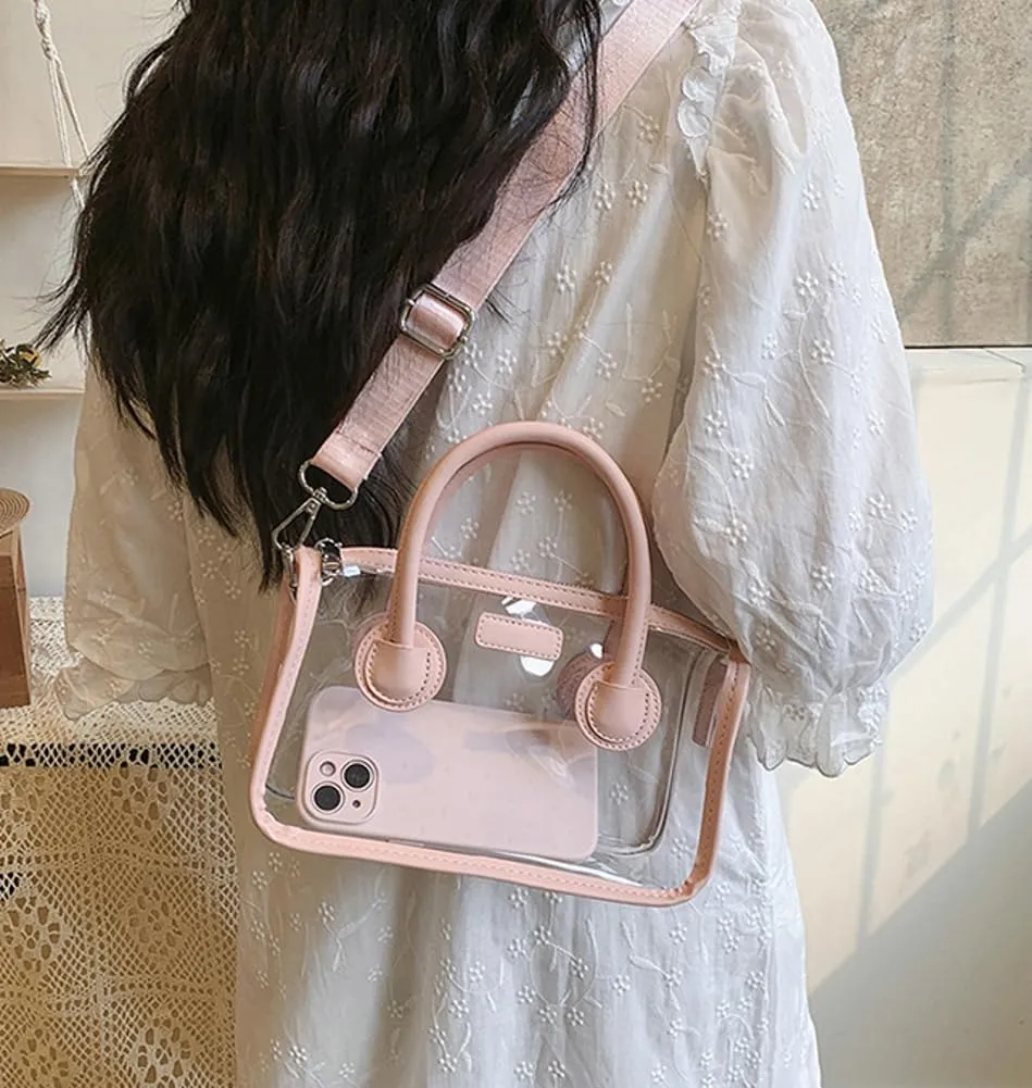 Women Large Clear Tote Bag Shoulder Handbag Stylish Transparent Crossbody Bag with Adjustable Strap for Sport Beach