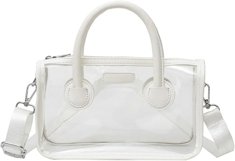Women Large Clear Tote Bag Shoulder Handbag Stylish Transparent Crossbody Bag with Adjustable Strap for Sport Beach