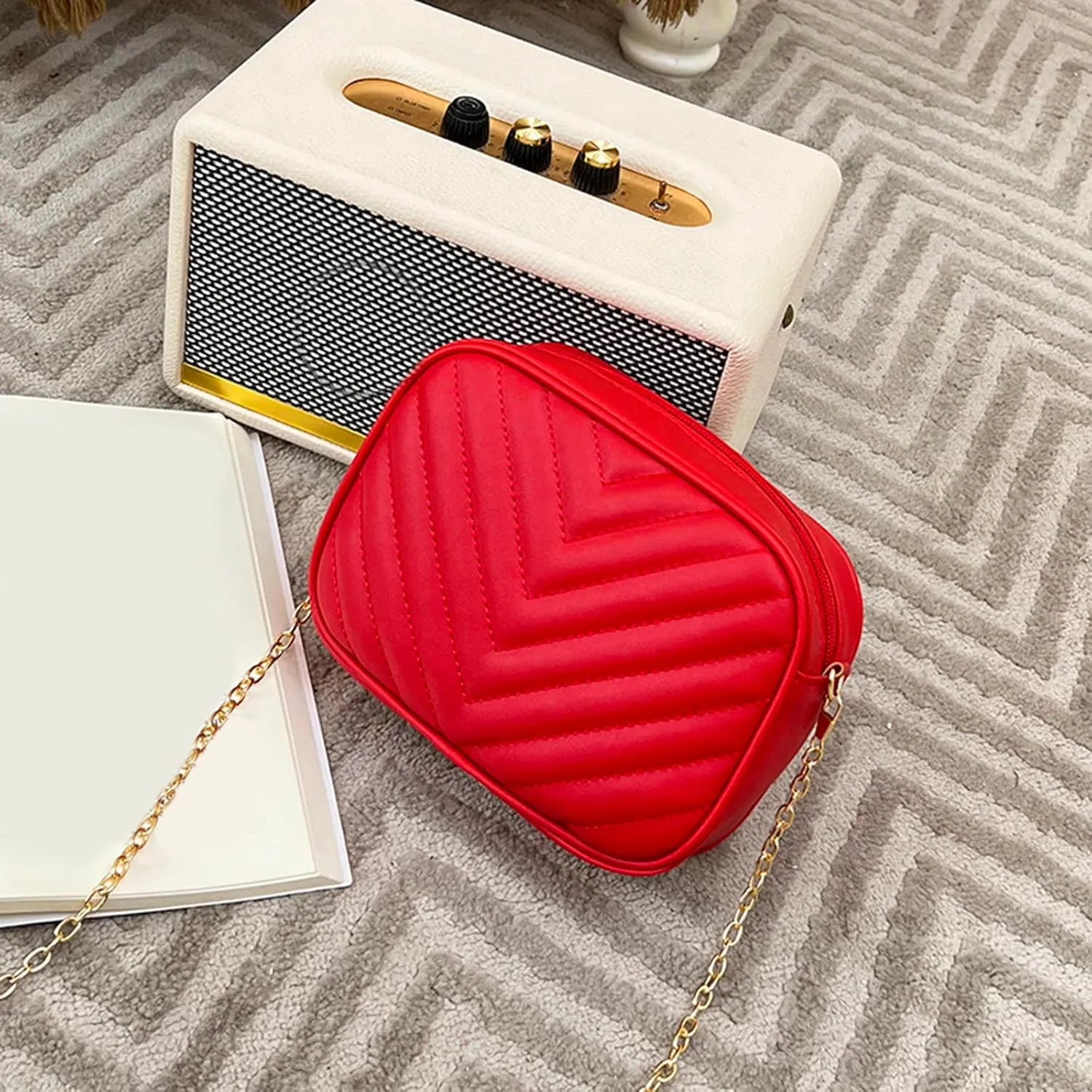 Women Messenger Bag Fashion Simple Trend Chain Shoulder Bag Purse Practical Teal Messenger Bags (Red, One Size)