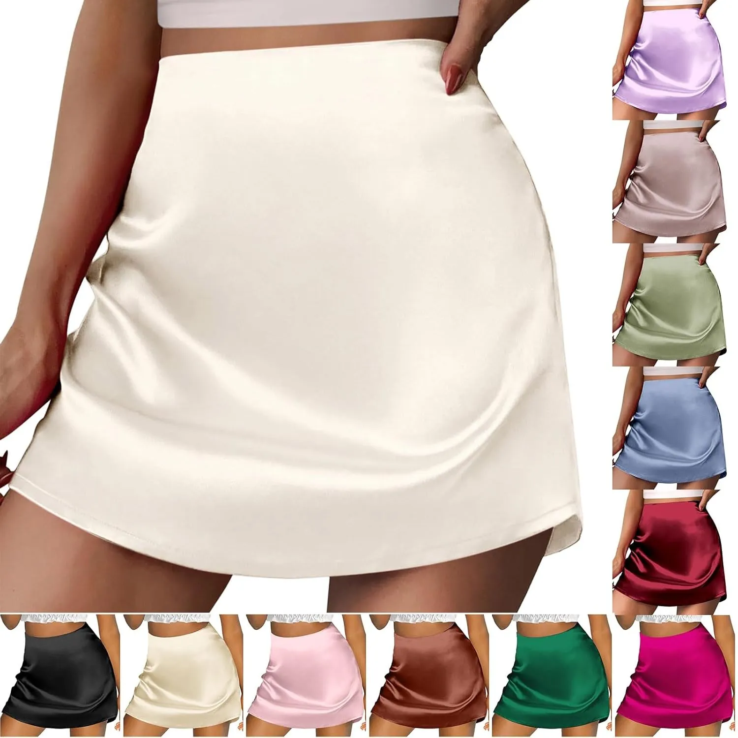 Women Sexy Mini Skirt Casual Slimming A-Line Short Skirts Elegant Basic High Waisted Skirts with Shorts Underneath