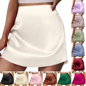 Women Sexy Mini Skirt Casual Slimming A-Line Short Skirts Elegant Basic High Waisted Skirts with Shorts Underneath