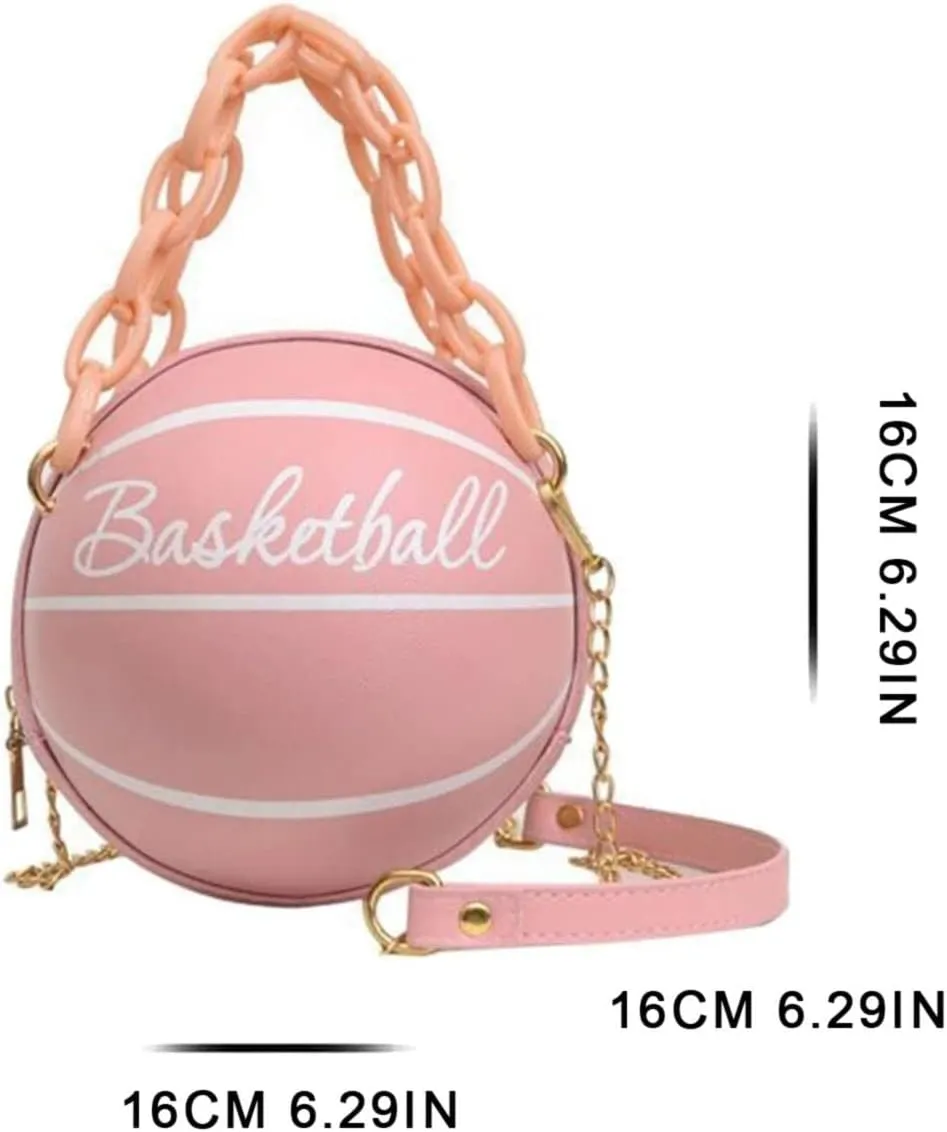 Women Shoulder Bag Chain Basketball Shaped Purse Round Body Handbag Oversized Clutch for Women