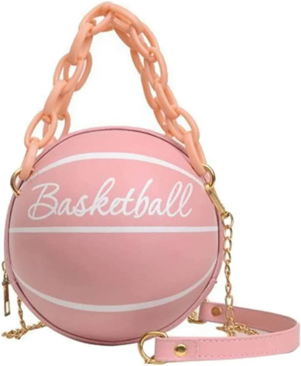 Women Shoulder Bag Chain Basketball Shaped Purse Round Body Handbag Oversized Clutch for Women