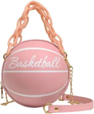 Women Shoulder Bag Chain Basketball Shaped Purse Round Body Handbag Oversized Clutch for Women