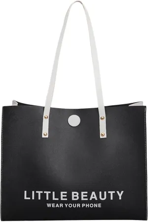 Women Shoulder Bag Fashionable New Pattern Minimalist Decorative Strap Large Capacity Handbag Shoulder (Black, One Size)