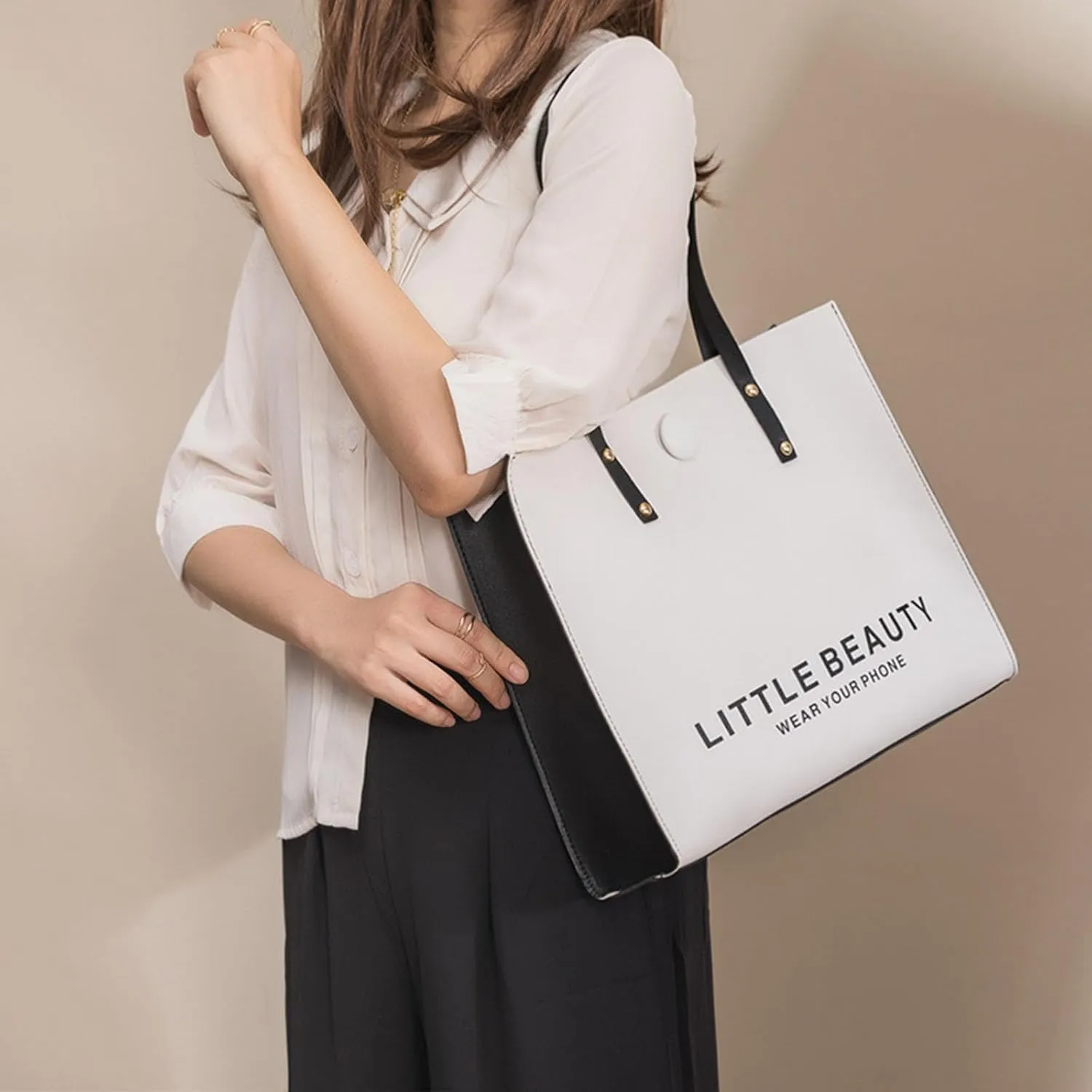 Women Shoulder Bag Fashionable New Pattern Minimalist Decorative Strap Large Capacity Handbag Shoulder (White, One Size)