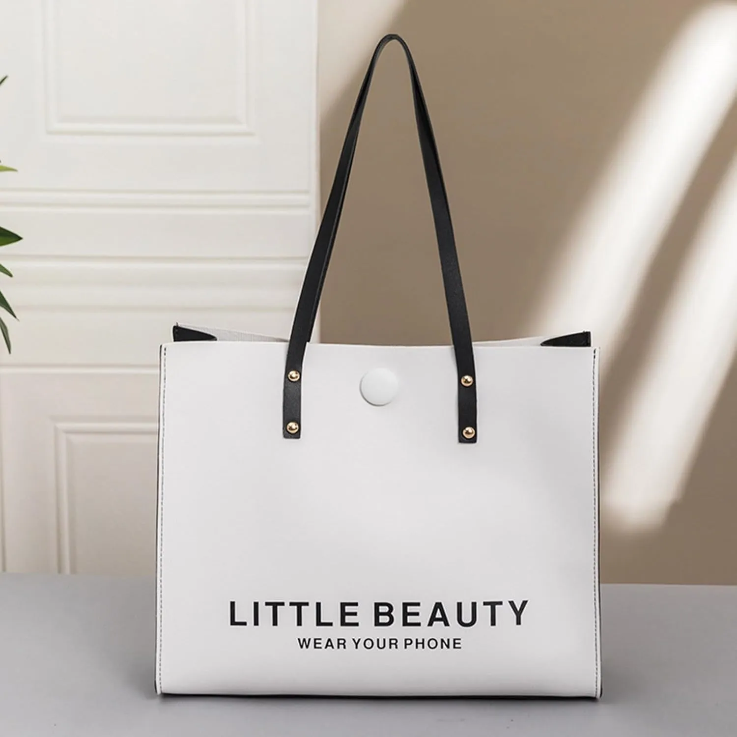Women Shoulder Bag Fashionable New Pattern Minimalist Decorative Strap Large Capacity Handbag Shoulder (White, One Size)