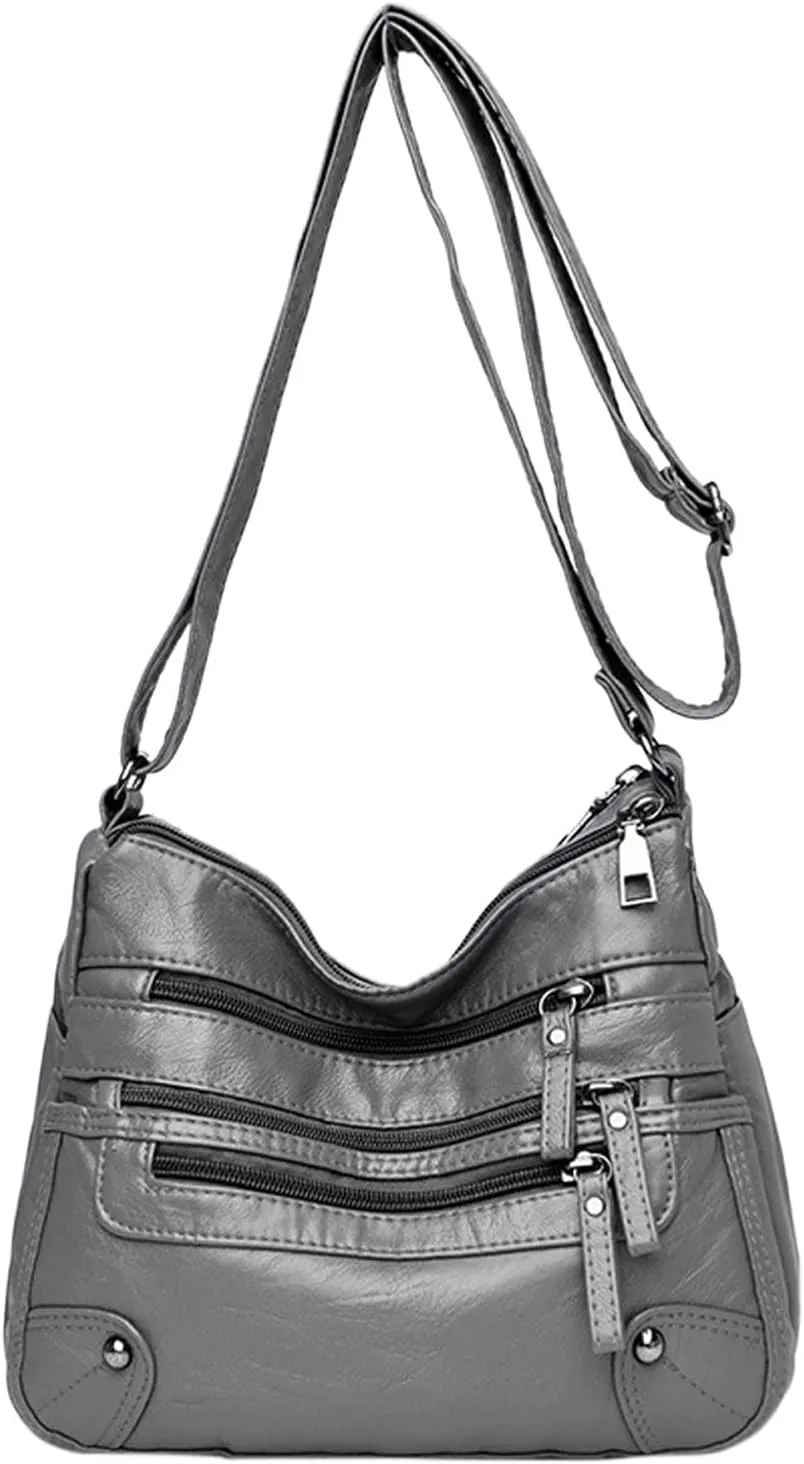 Women Soft Leather Shoulder Bags Layer Classic Crossbody Bag Luxury Designer Handbag And Purse Shoulder (Grey, One Size)