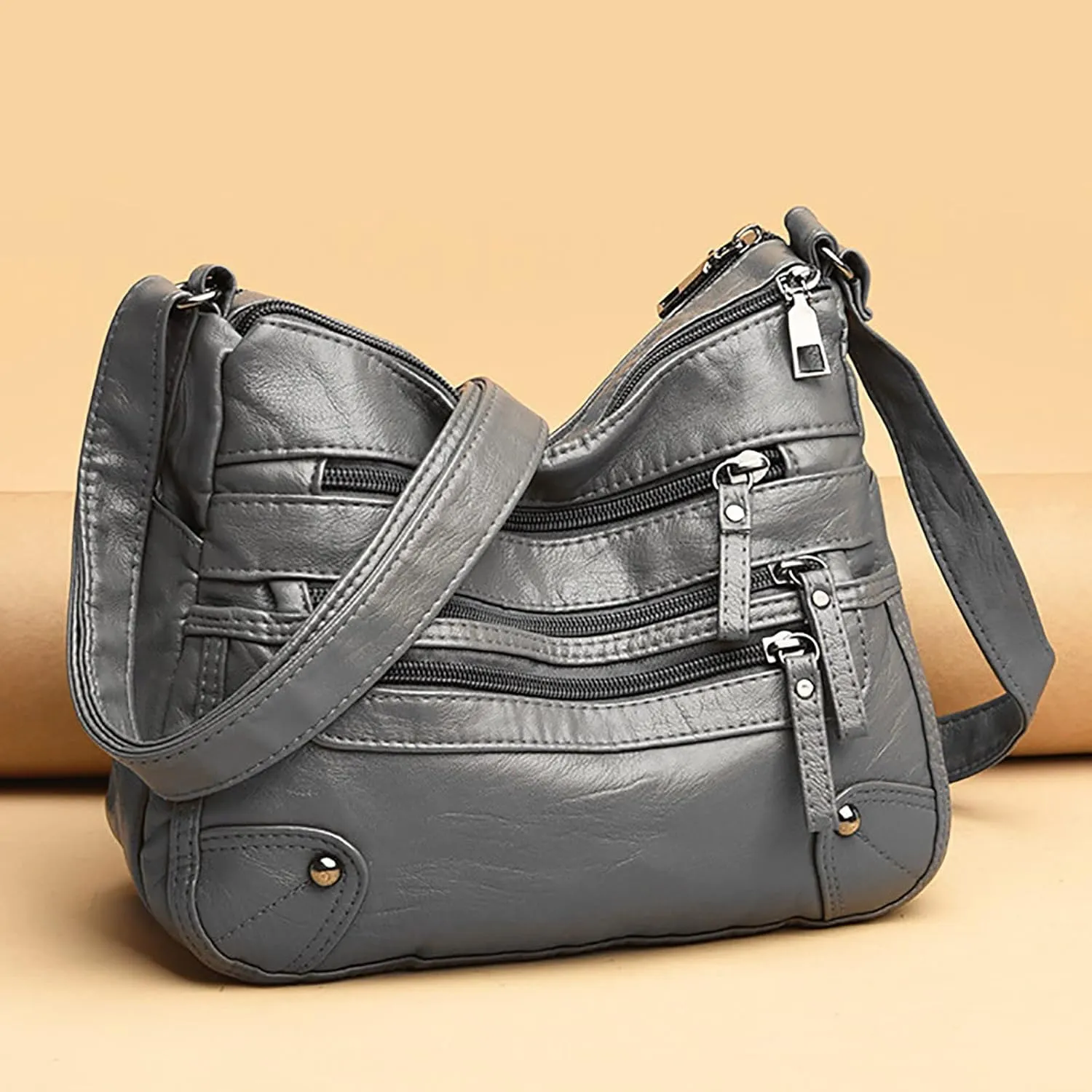 Women Soft Leather Shoulder Bags Layer Classic Crossbody Bag Luxury Designer Handbag And Purse Shoulder (Grey, One Size)
