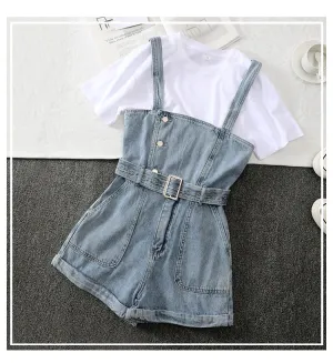Women Trendy Loose Korean Strap Shorts Slim Look Jumper Sets