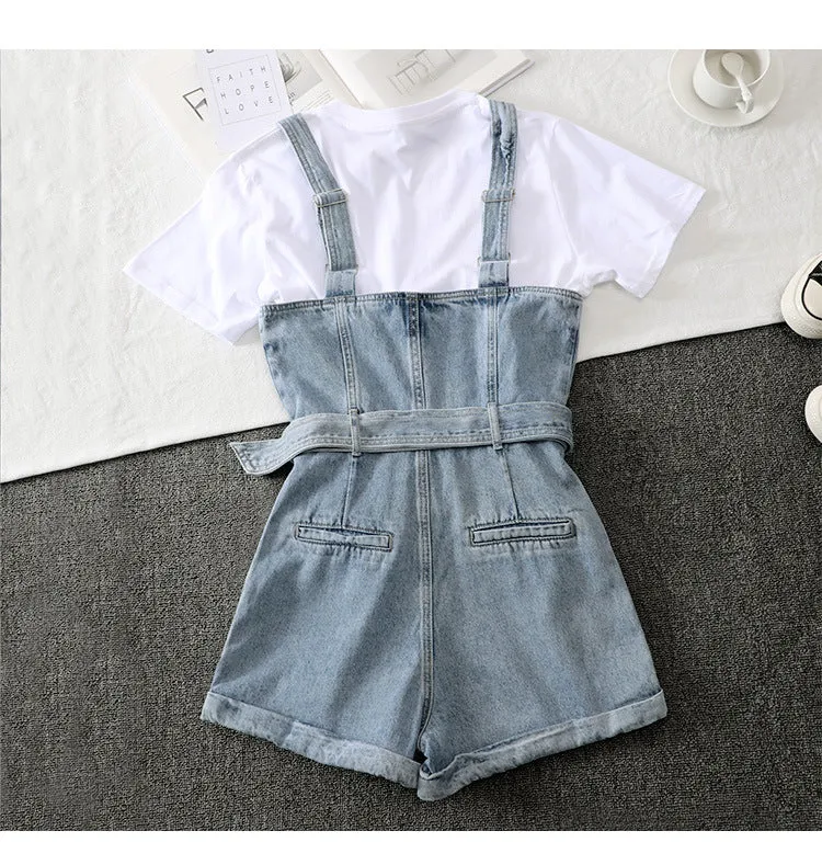 Women Trendy Loose Korean Strap Shorts Slim Look Jumper Sets