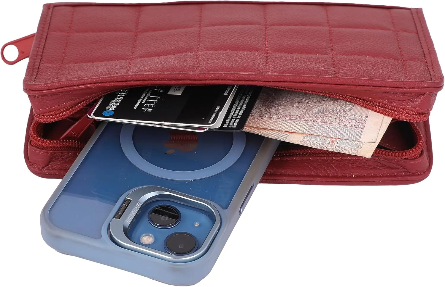 Women Wallet Leather Zipper Clutch Purses for Ladies with RFID Blocking Minimalist Quilted Design